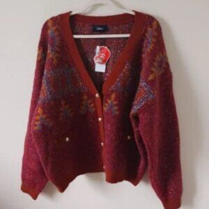 NWT Cider Cardigan Sweater Button Front V Neck Long Sleeve Brown Red Size M